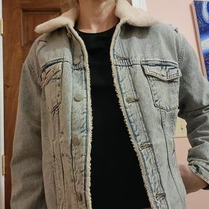 Banana Republic Sherpa Lined Denim Jacket with Removable Fur Collar